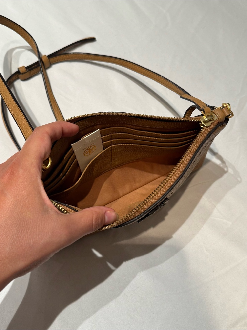Tory Burch Pebbled Leather Crossbody in Tan Brown - Picture 3 of 3